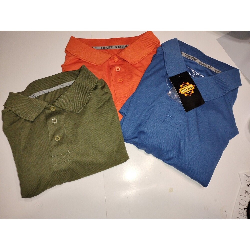 Bundle 3 Guide Gear Golf Shirts Blue NWT Orange and Khaki Used Very Good cond 3X